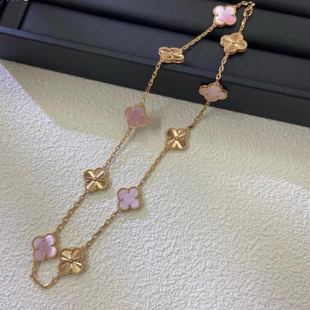 [GALE]CLOVER 10 MOTIFS  LASER PINK MOP NECKLACE