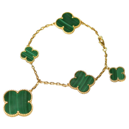 [GALE]MAGIC CLOVER MALACHITE GOLD BRACELET 5 MOTIFS