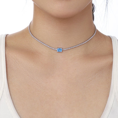 [GALE]2.0 carat Ornate Emerald Cut Necklace