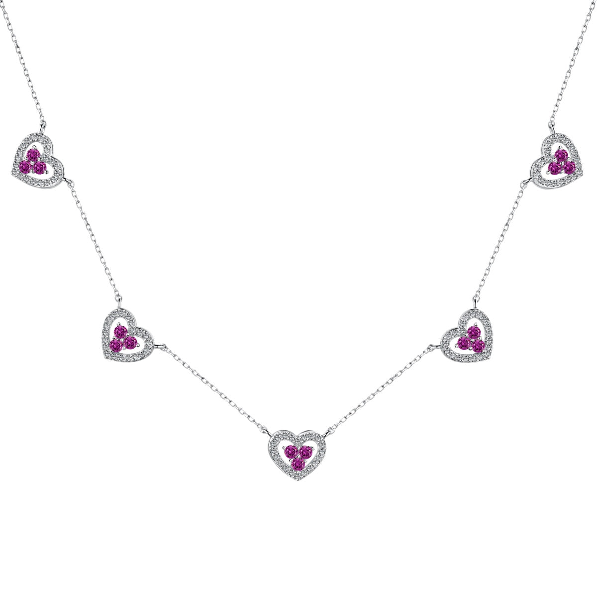[GALE]Sparkling Five Heart Necklace