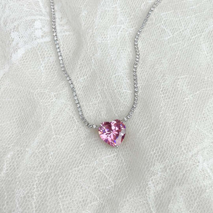 [GALE]8.0 Carat Versatile Colorful Sweet Heart-Shaped Tennis Necklace