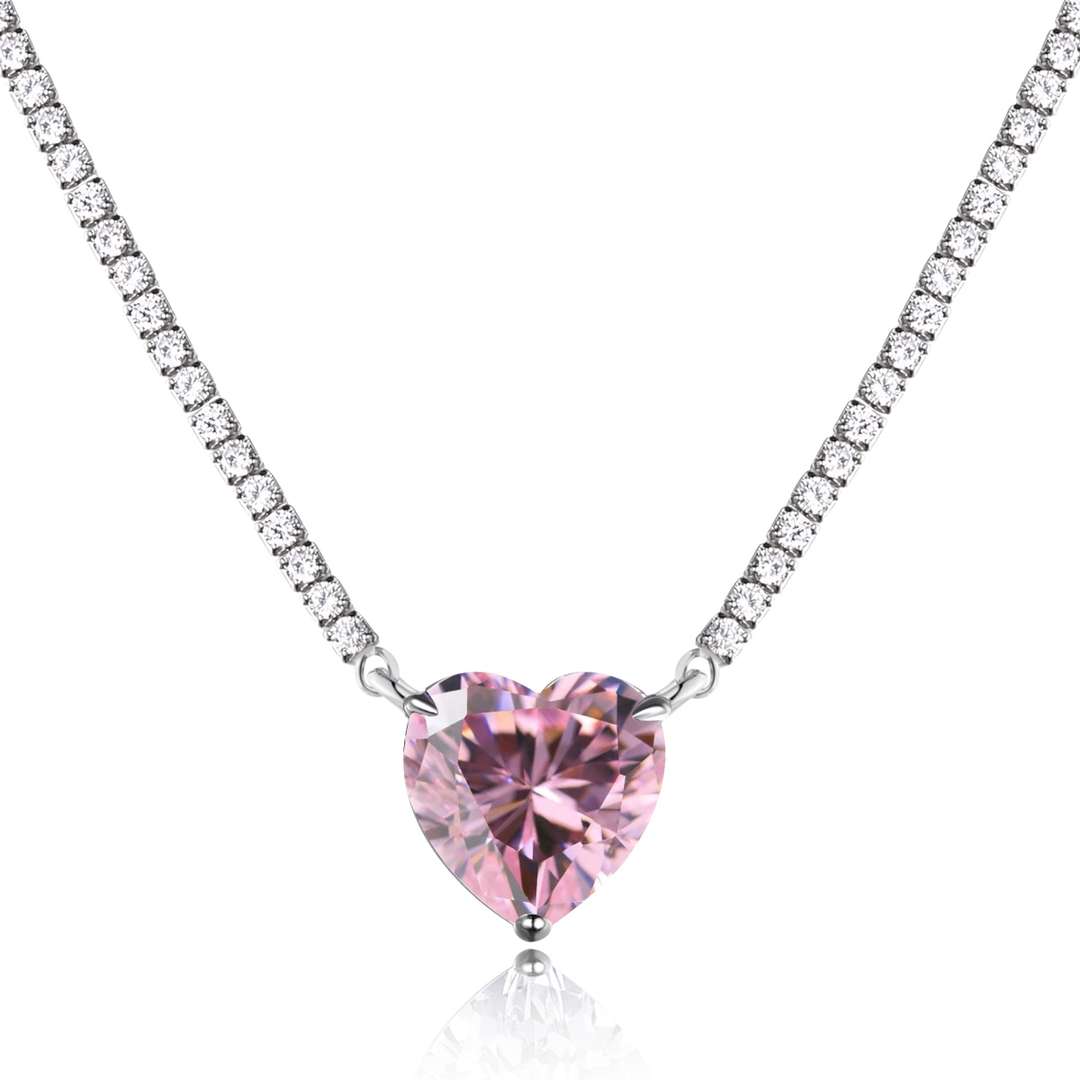 [GALE]8.0 Carat Versatile Colorful Sweet Heart-Shaped Tennis Necklace