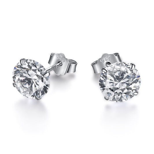 [GALE]Stylish Shiny Round Center Stone Stud Earrings