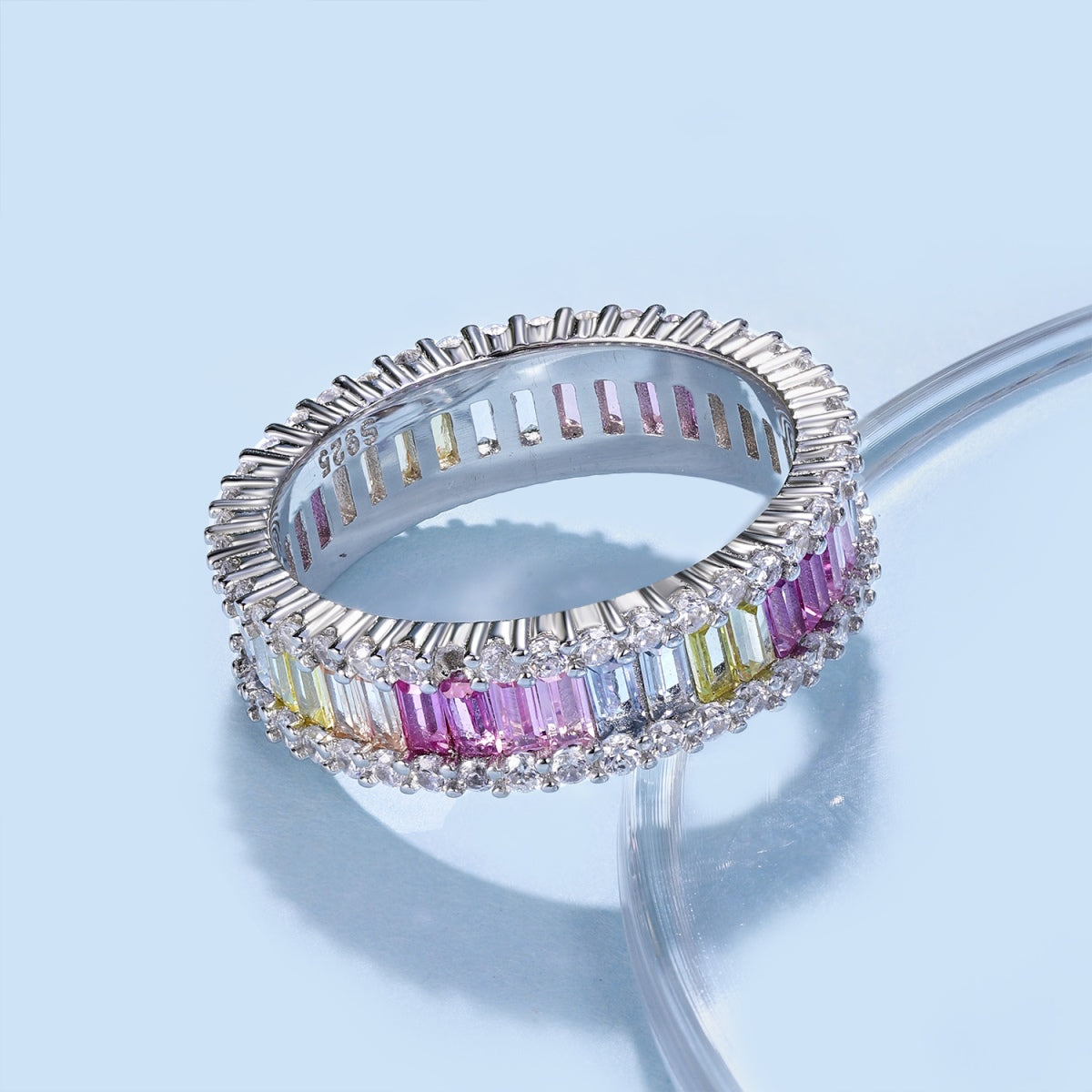 [GALE]Dainty Kaleidoscopic Emerald Cut Daily Ring