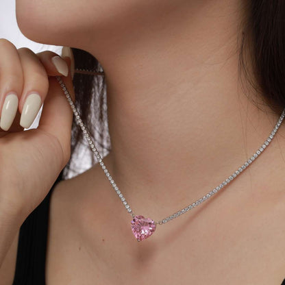 [GALE]8.0 Carat Versatile Colorful Sweet Heart-Shaped Tennis Necklace