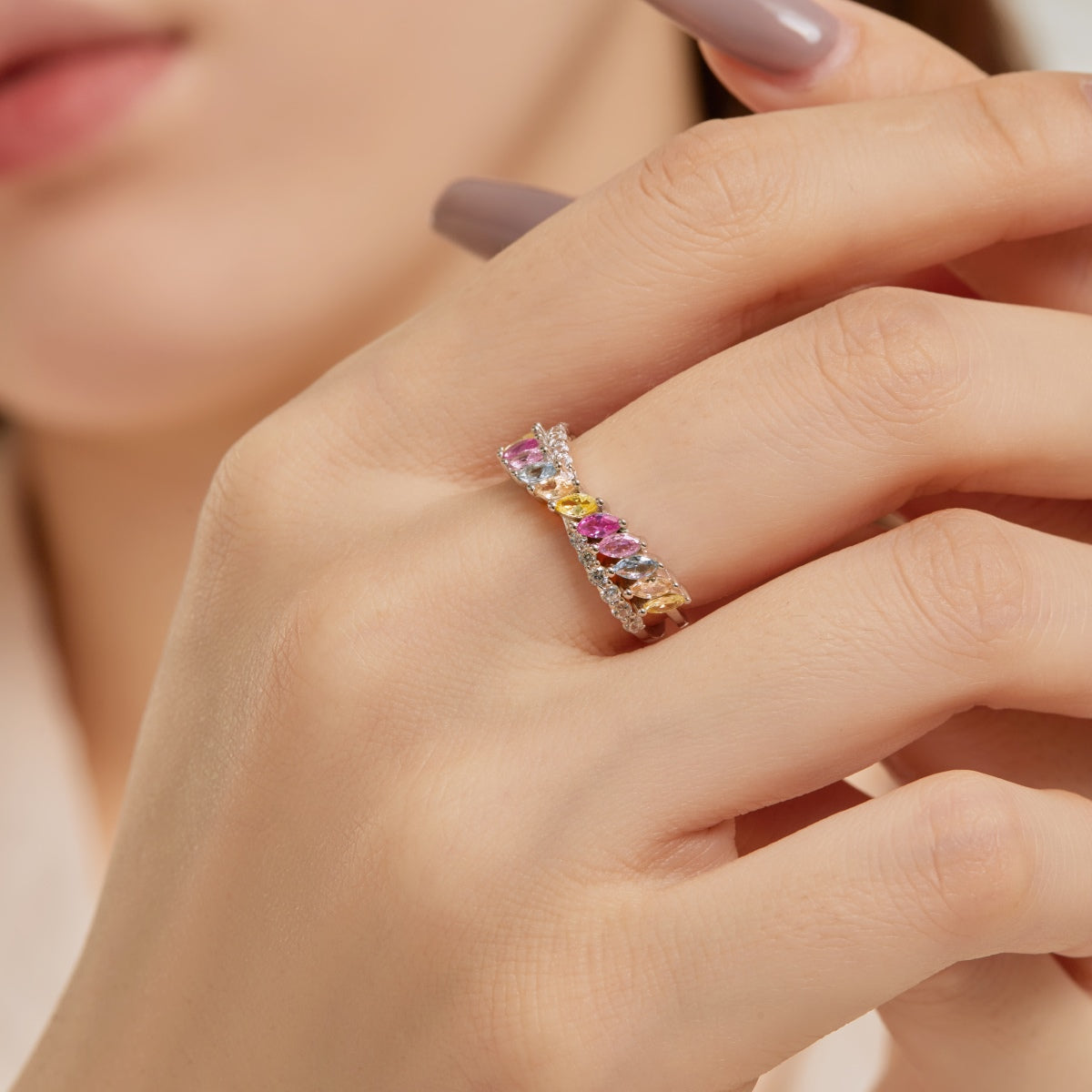 [GALE]Unique Colorful Marquise Cut Daily Ring