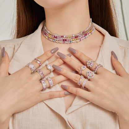 [GALE]Delicate Colorful Rainbow Tennis Chain