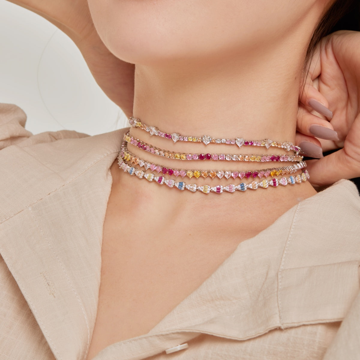 [GALE]Delicate Colorful Rainbow Tennis Chain