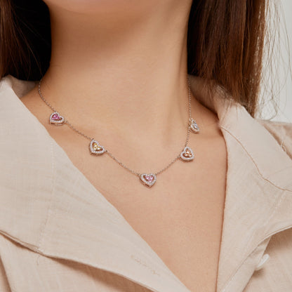 [GALE]Sparkling Five Heart Necklace