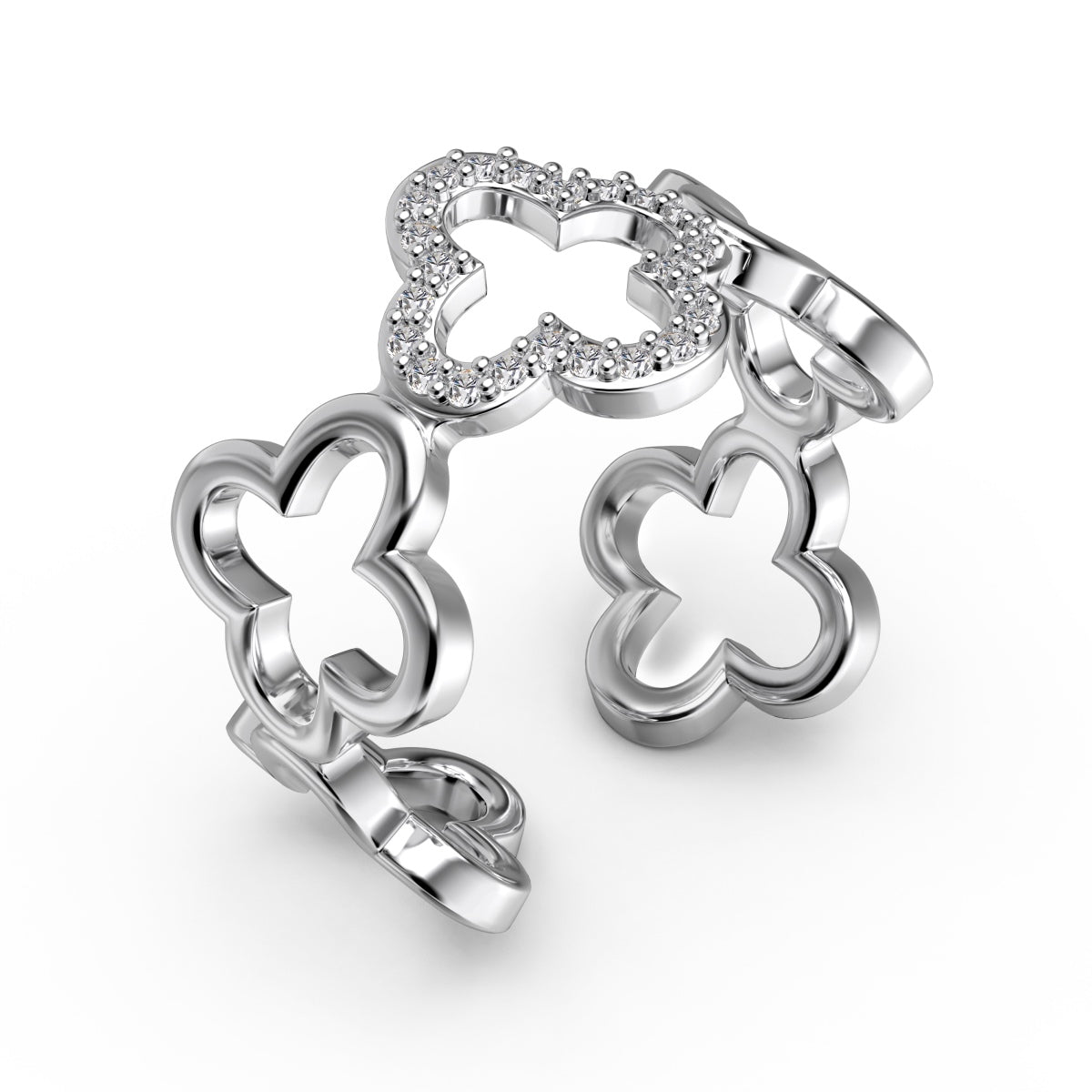 [GALE]Hollow Design Four-Leaf Clover Flower Shape Ring