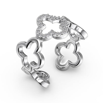 [GALE]Hollow Design Four-Leaf Clover Flower Shape Ring