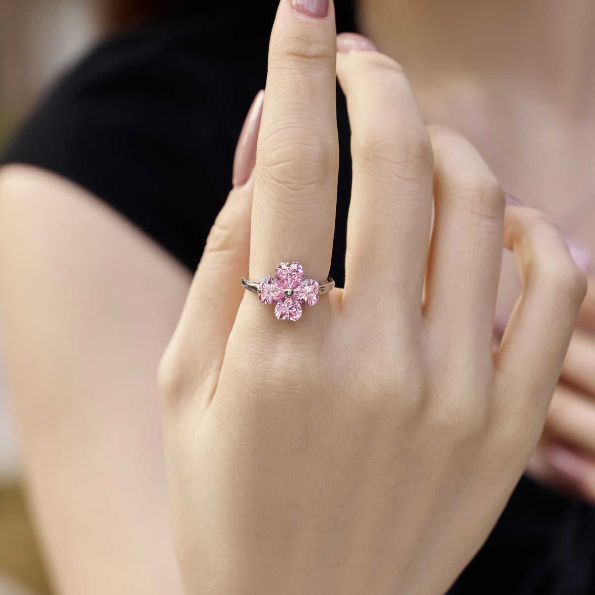 [GALE]Heart-shaped Four-Leaf Clover Ball Ring