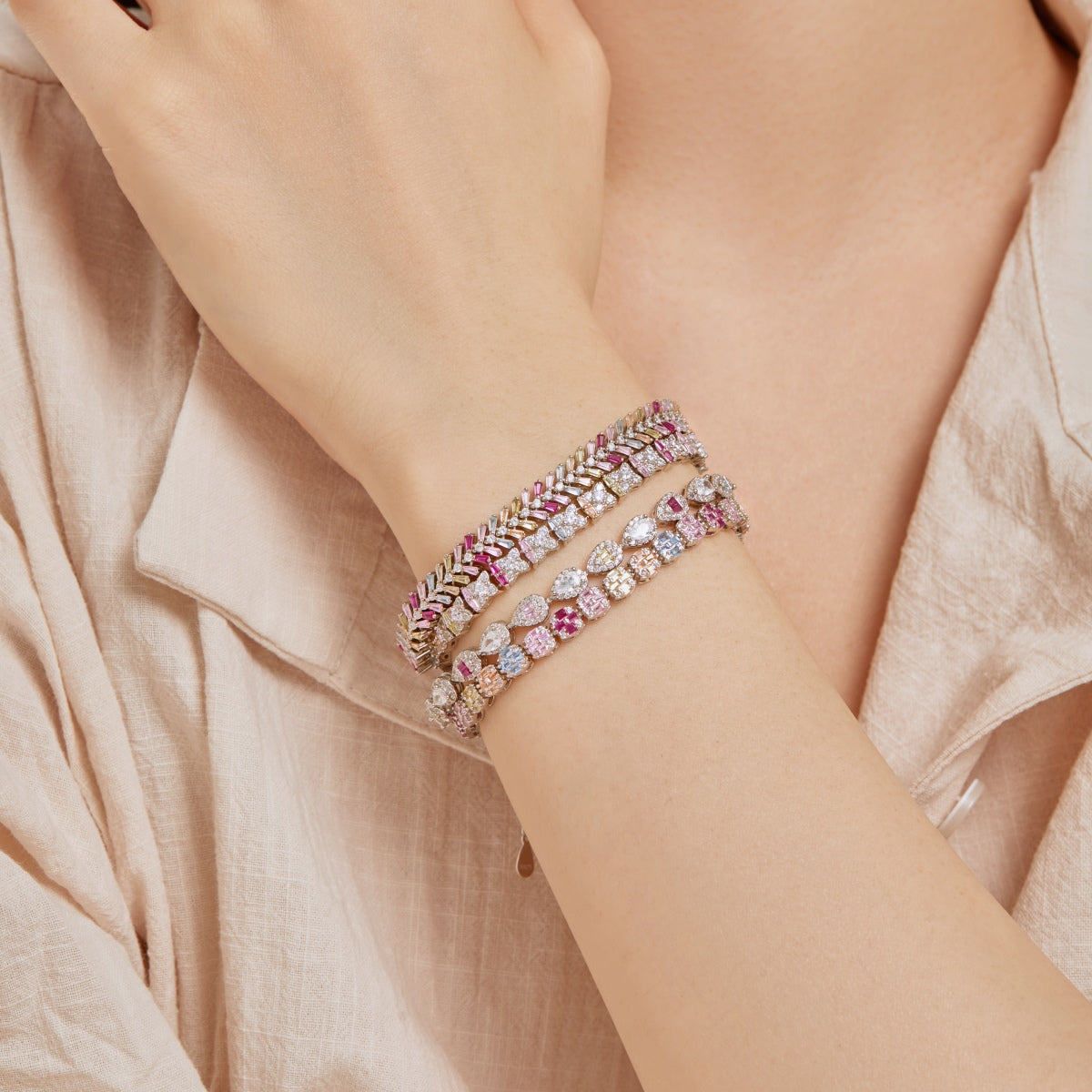 [GALE]Delicate Colorful Emerald Cut Daily Bracelet