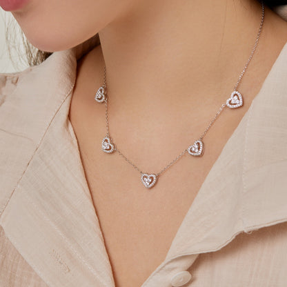 [GALE]Sparkling Five Heart Necklace