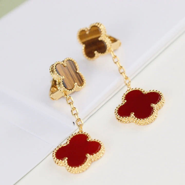 [GALE]CLOVER  2 MOTIF  TIGER EYE CARNELIAN EARRINGS
