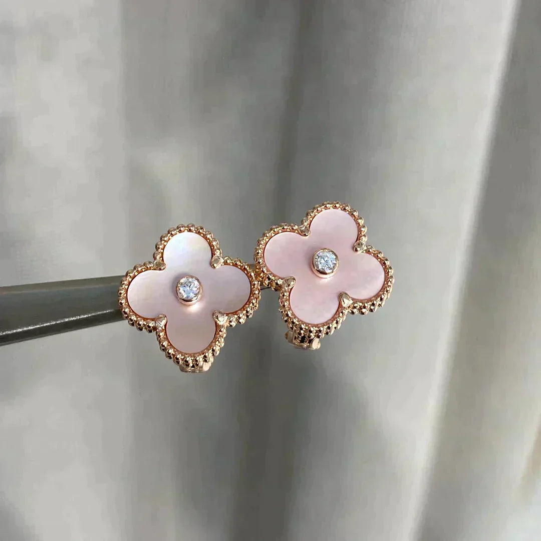 [GALE]CLOVER MEDIUM 1 MOTIFS  PINK MOP DIAMOND EARRINGS