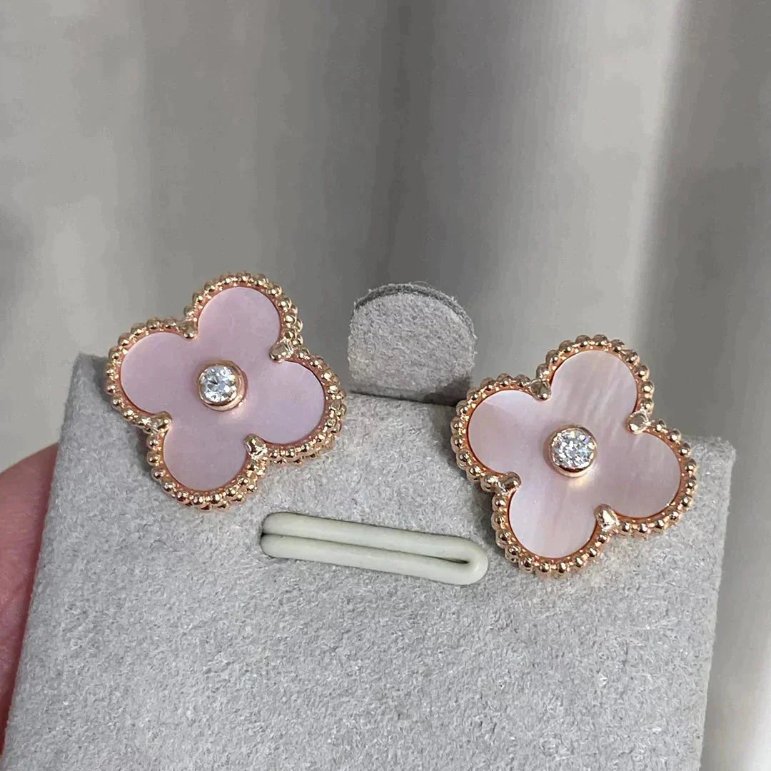 [GALE]CLOVER MEDIUM 1 MOTIFS  PINK MOP DIAMOND EARRINGS