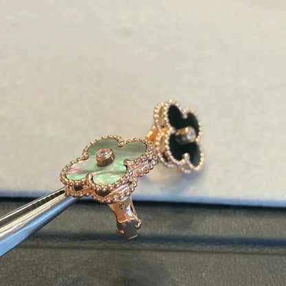 [GALE]CLOVER MEDIUM 1 MOTIFS GRAY MOP  DIAMOND EARRINGS