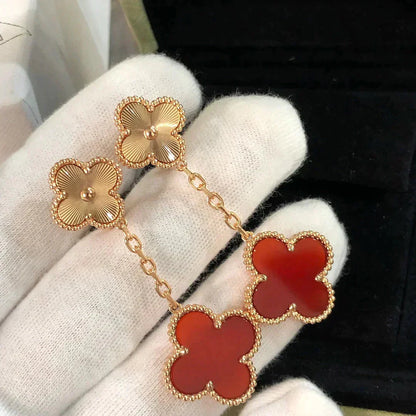 [GALE]CLOVER 2 MOTIF  LASER CARNELIAN EARRINGS