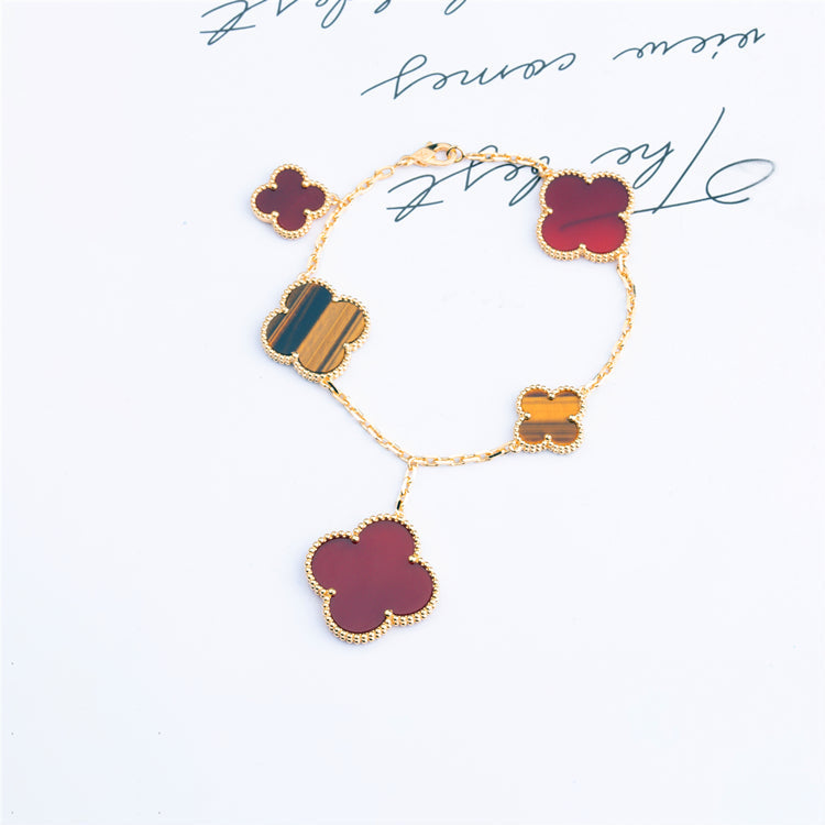 [GALE]CLOVER BRACELET 5 MOTIFS CARNELIAN TIGER EYE