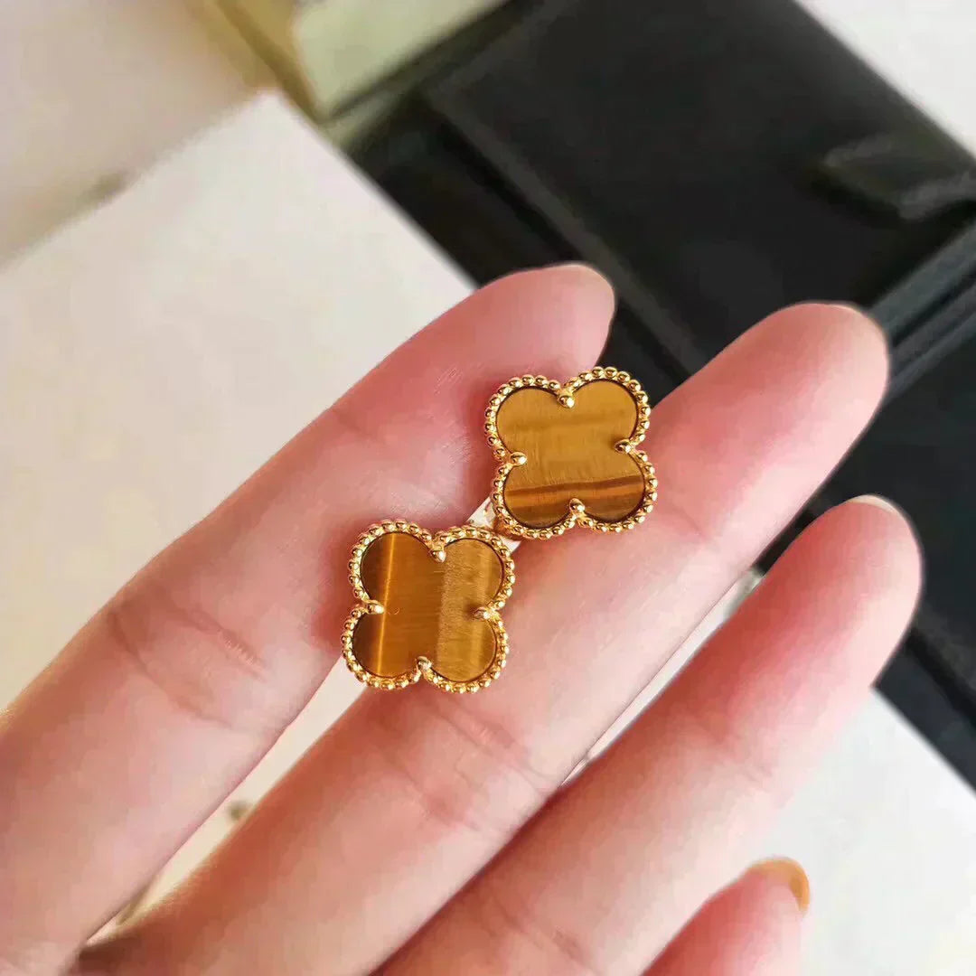 [GALE]CLOVER MEDIUM 1 MOTIFS TIGER EYE EARRINGS