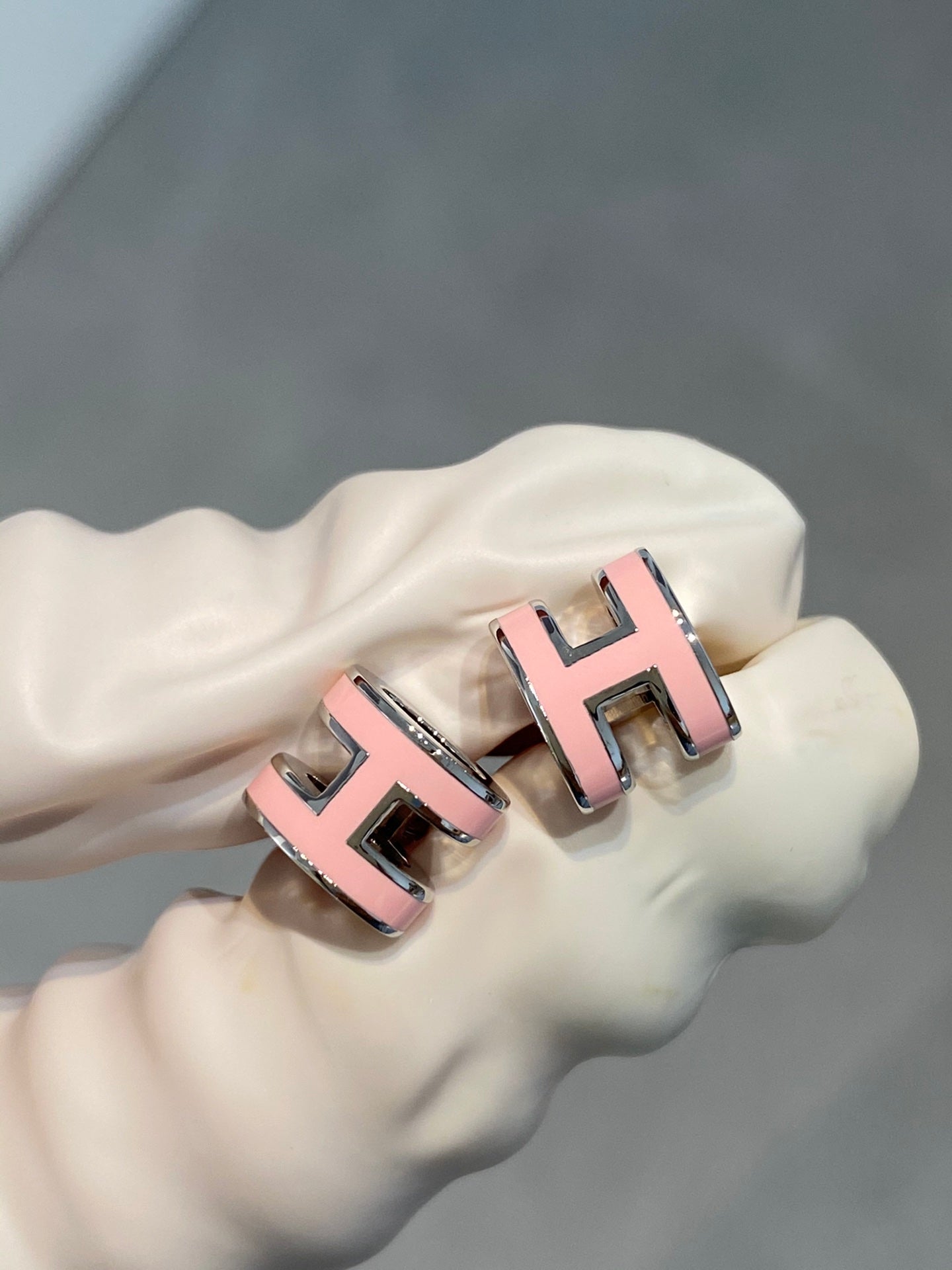 [GALE]MINI POP H SILVER EARRINGS PINK