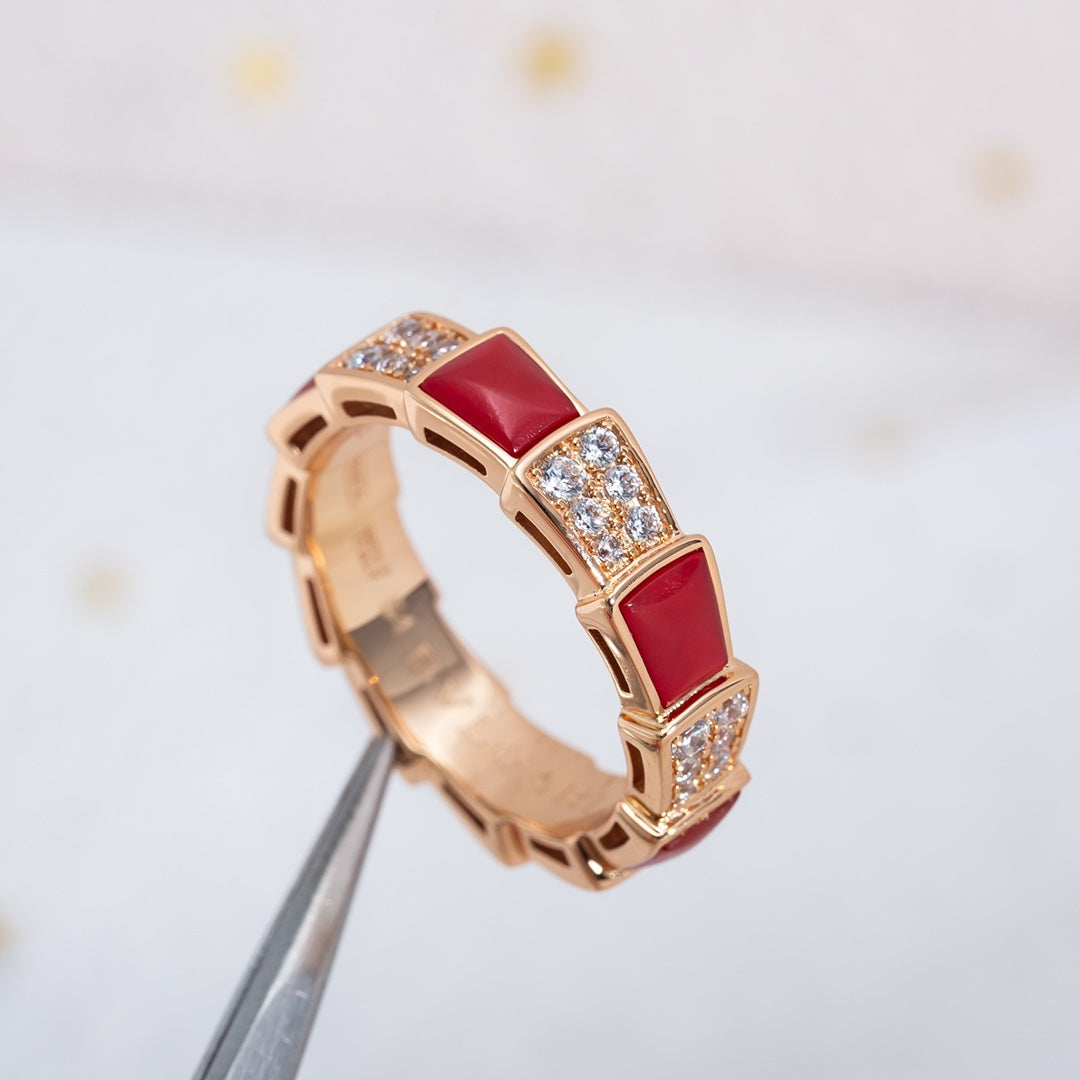 [GALE]SERPENTI RING PINK GOLD CARNELIAN DIAMOND PAVED 4MM