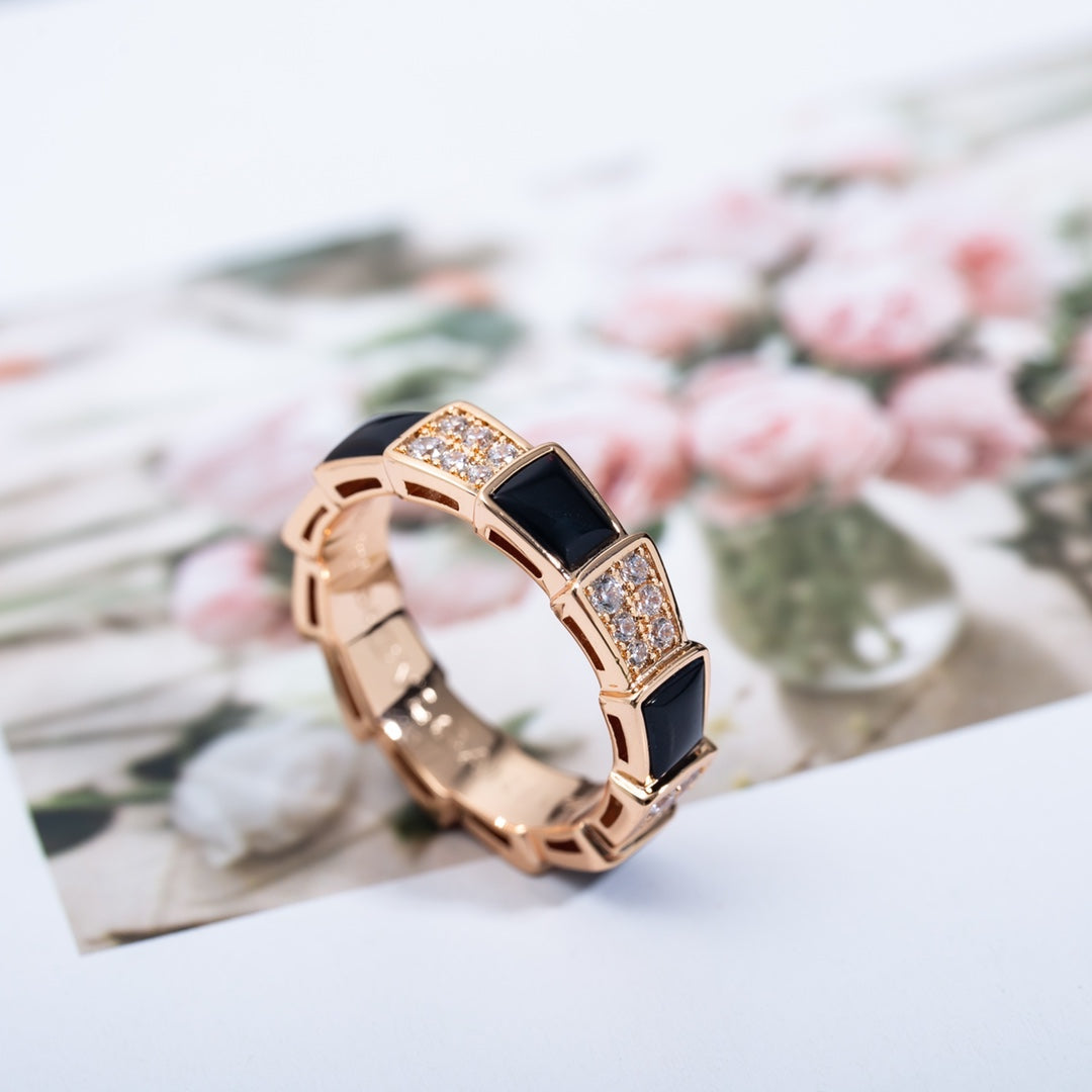 [GALE]SERPENTI RING PINK GOLD BLACK MOP DIAMOND PAVED 4MM