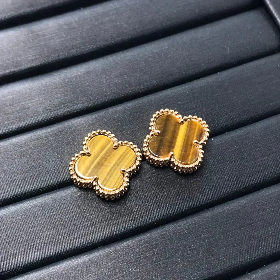 [GALE]CLOVER MEDIUM 1 MOTIFS TIGER EYE EARRINGS