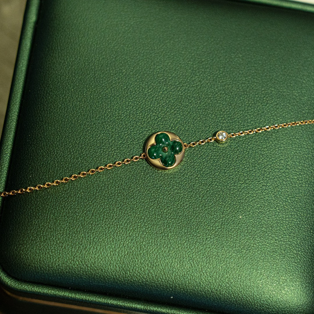 [GALE]SUN MALACHITE 1 DIAMOND PINK GOLD BRACELET