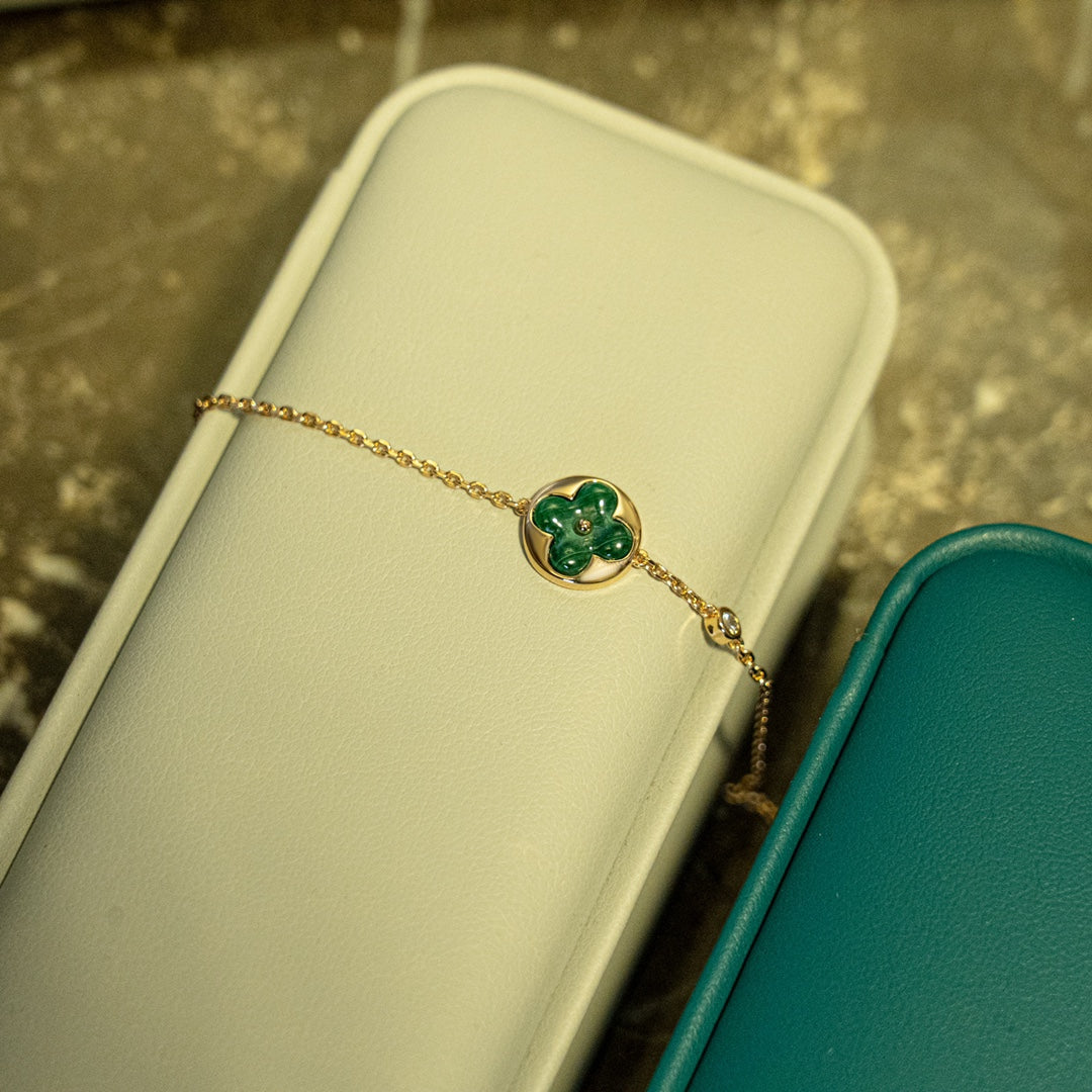[GALE]SUN MALACHITE 1 DIAMOND PINK GOLD BRACELET