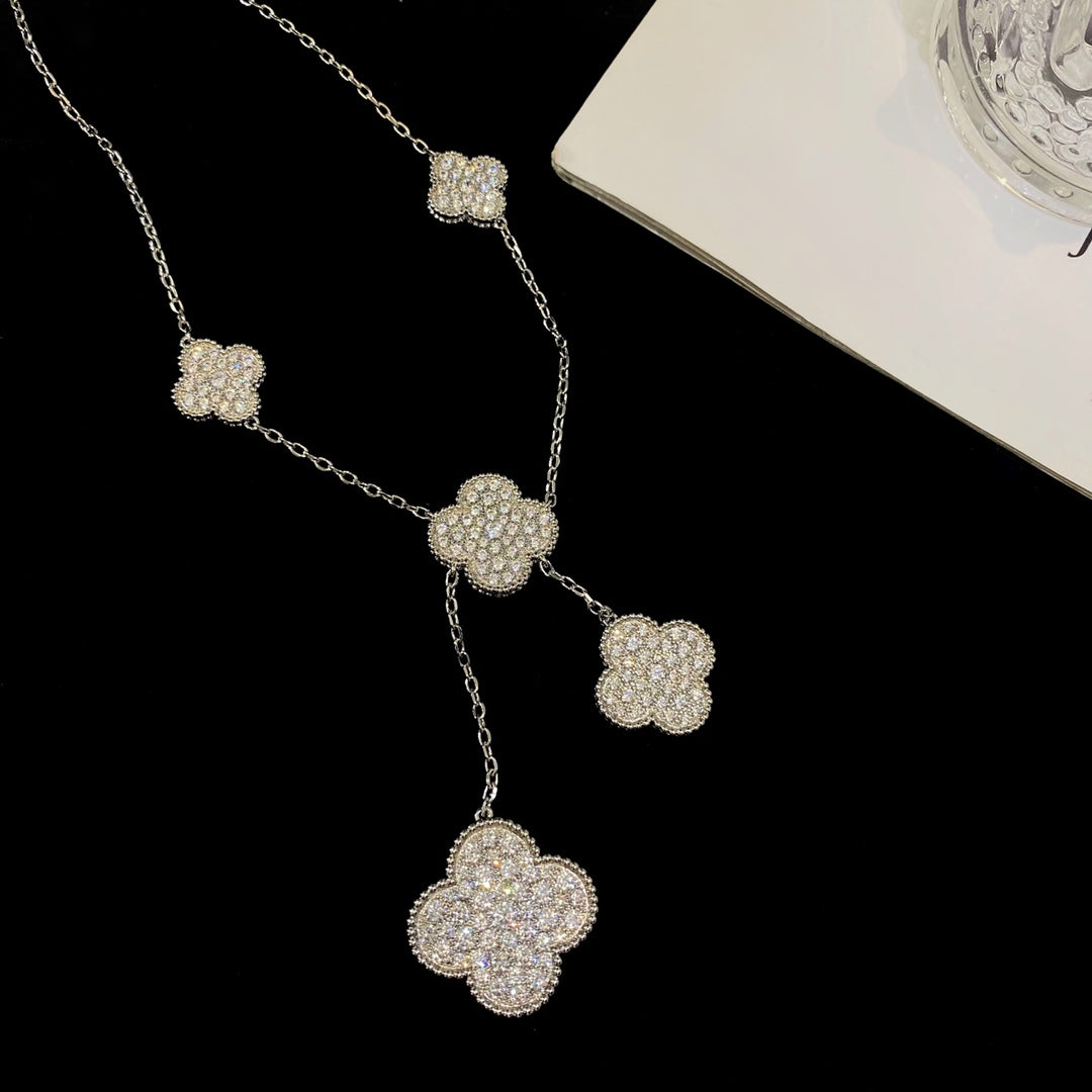 [GALE]CLOVER 5 MOTIFS SILVER DIAMONDS NECKLACE
