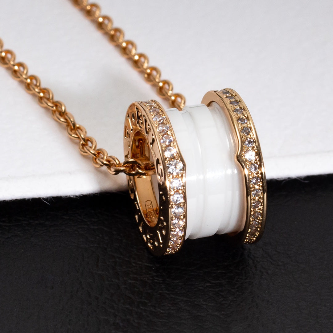 [GALE]ZERO 1 WHITE CERAMIC PINK GOLD DIAMOND NECKLACE
