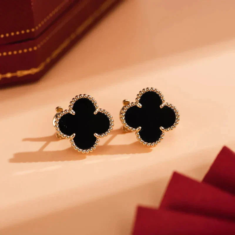 [GALE]CLOVER MEDIUM 1 MOTIFS  ONYX STUD EARRINGS