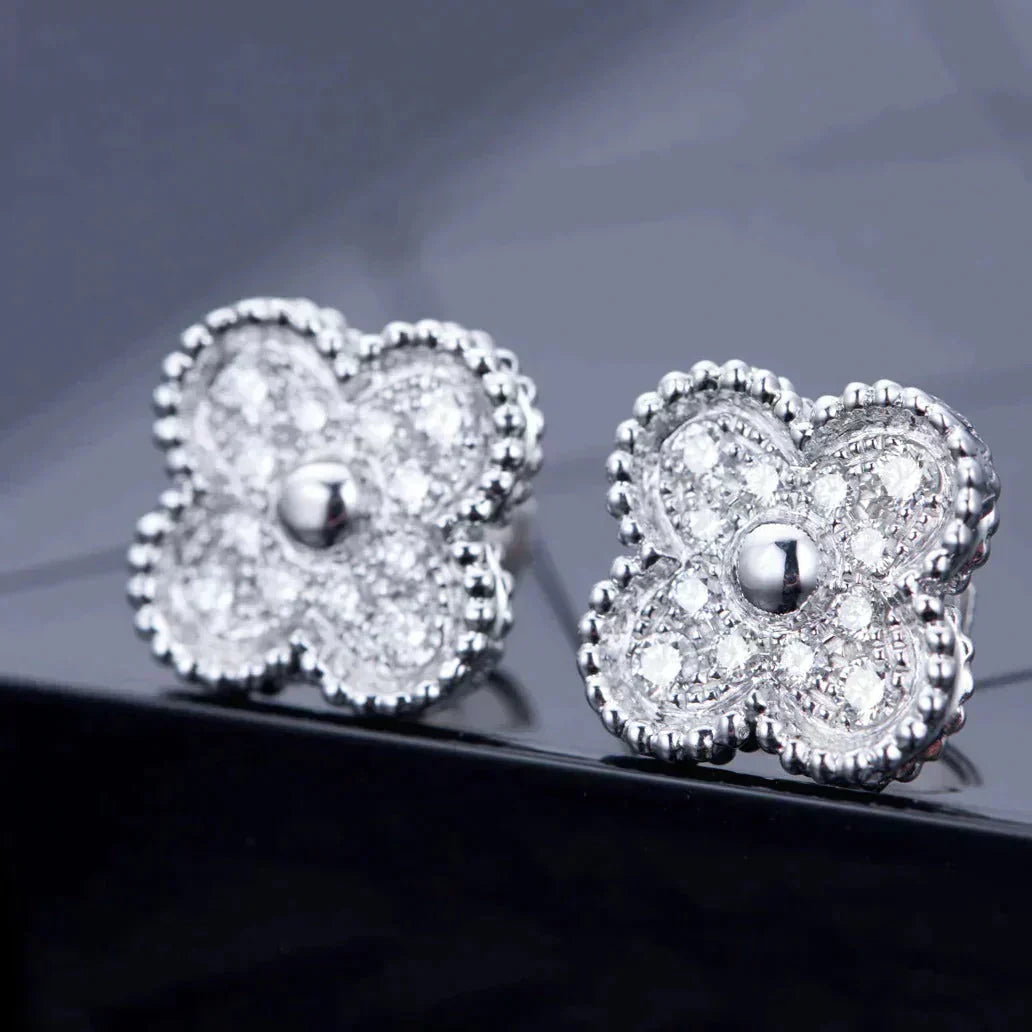 [GALE]CLOVER 1 MOTIFS DIAMOND STUD EARRINGS SILVER