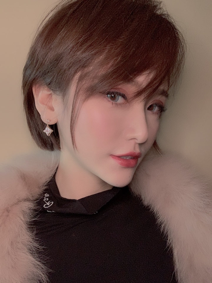 [GALE]DOUBLE STAR PINK GOLD MOP DROP EARRINGS