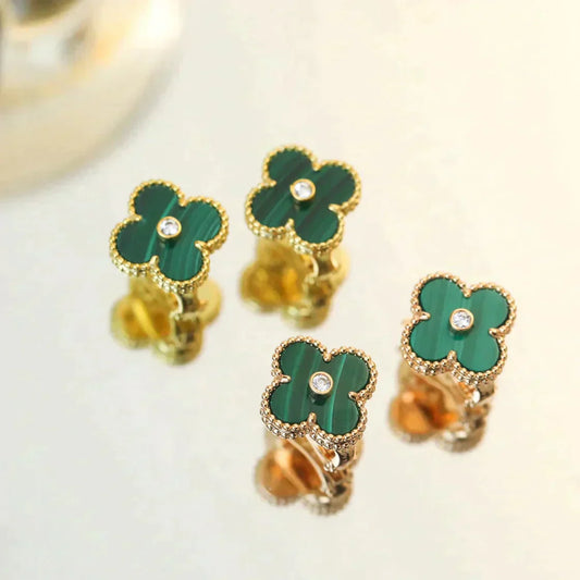[GALE]CLOVER MEDIUM 1 MOTIFS MALACHITE DIAMOND EARRINGS