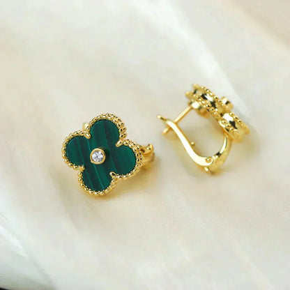 [GALE]CLOVER MEDIUM 1 MOTIFS MALACHITE DIAMOND EARRINGS