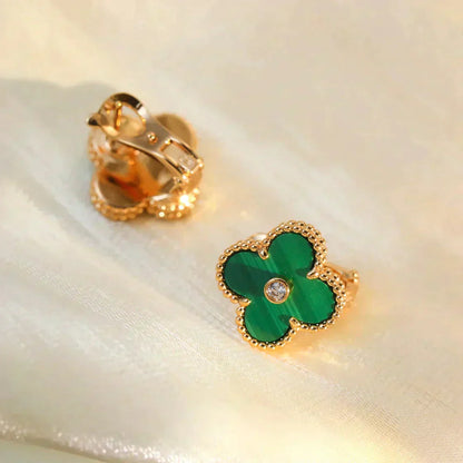 [GALE]CLOVER MEDIUM 1 MOTIFS MALACHITE DIAMOND EARRINGS