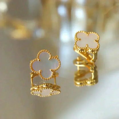 [GALE]CLOVER MEDIUM 1 MOTIFS  WHITE MOP STUD EARRINGS