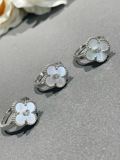 [GALE]CLOVER SILVER MOP DIAMOND RING