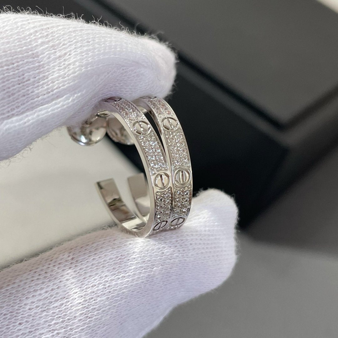 [GALE]LOVE DIAMOND SILVER HOOP EARRINGS