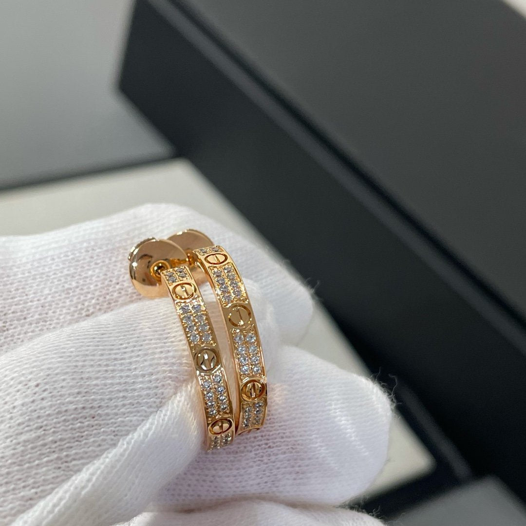 [GALE]LOVE DIAMOND PINK GOLD HOOP EARRINGS