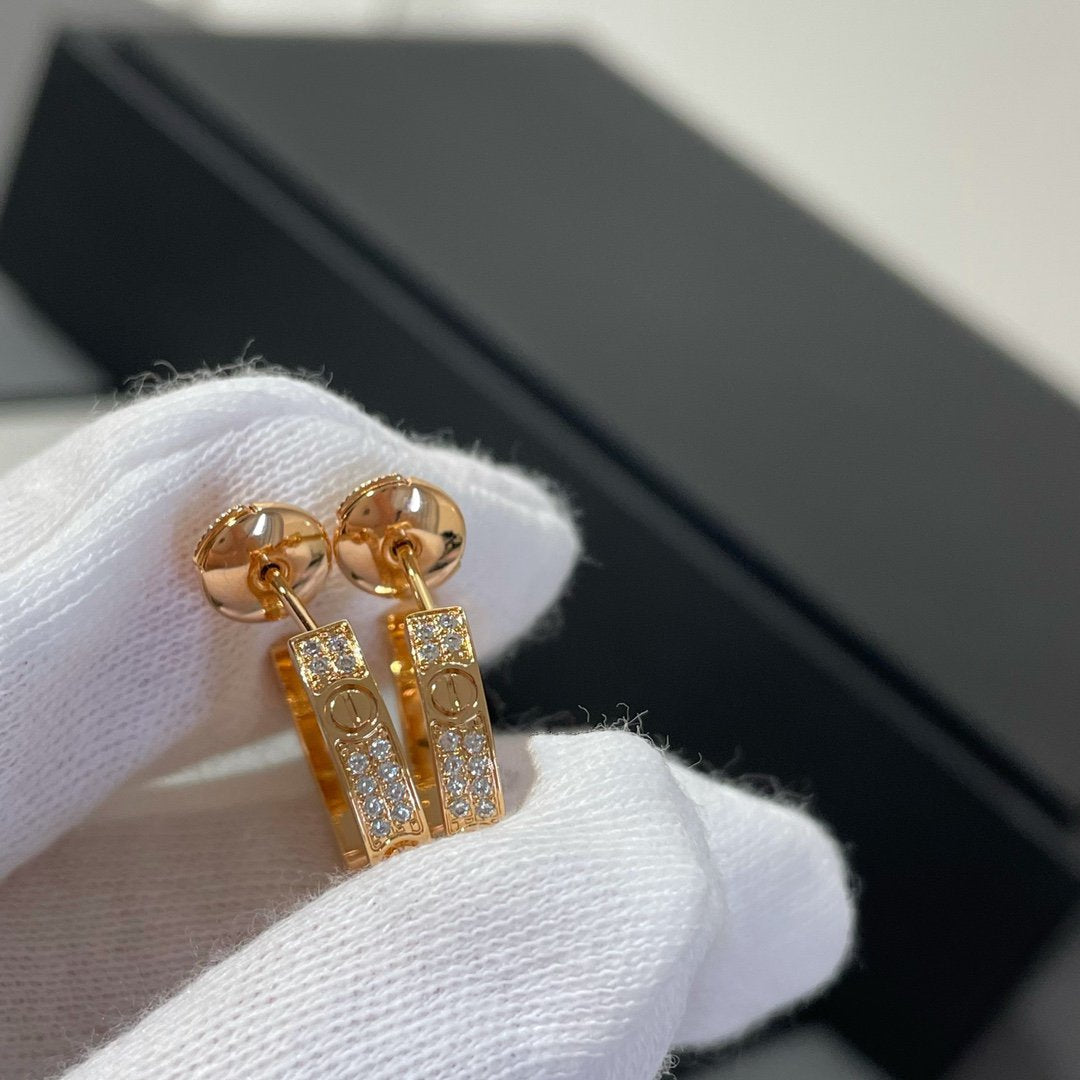 [GALE]LOVE DIAMOND PINK GOLD HOOP EARRINGS