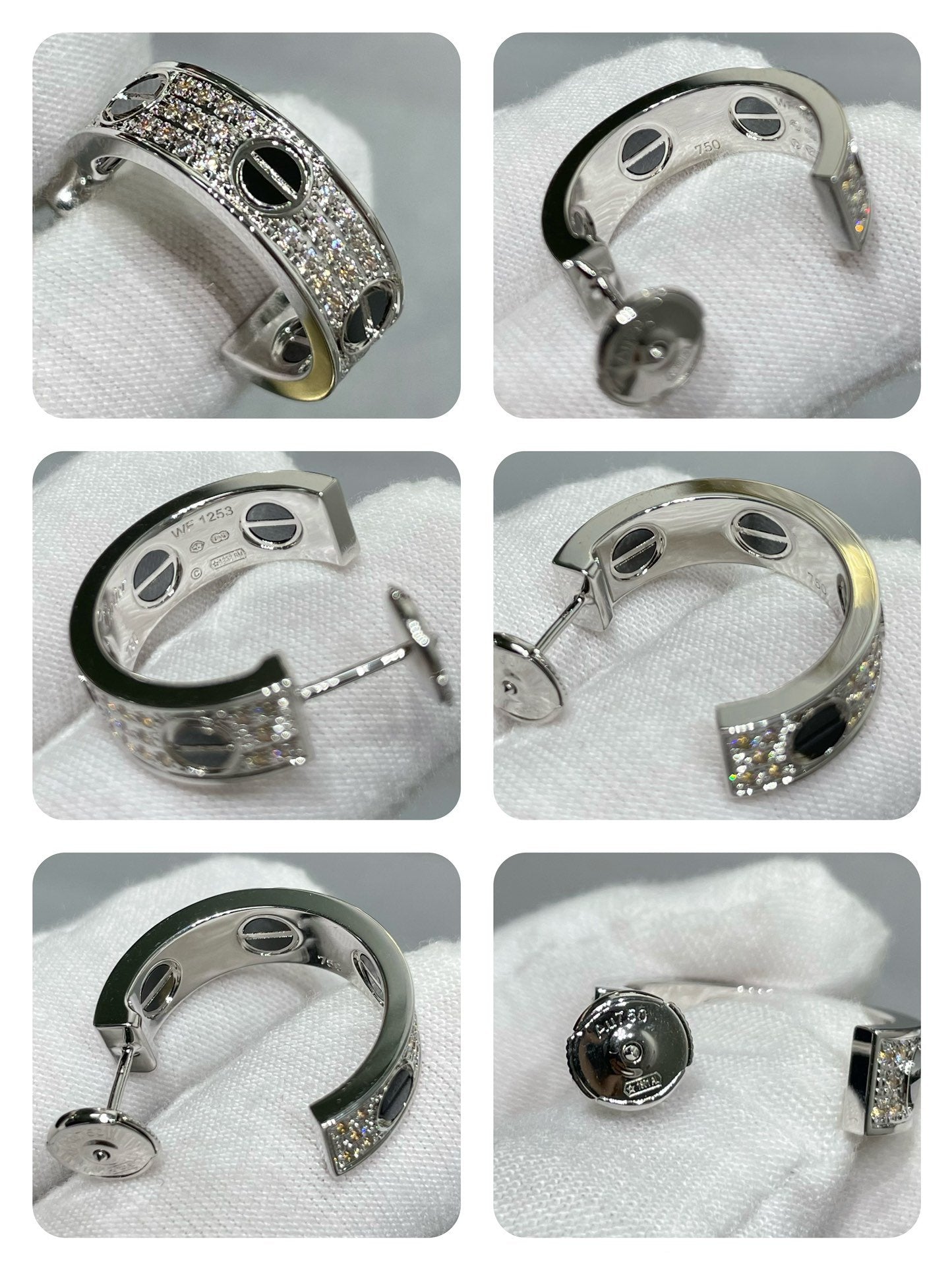 [GALE]LOVE CERAMIC DIAMOND PAVED SILVER EARRINGS