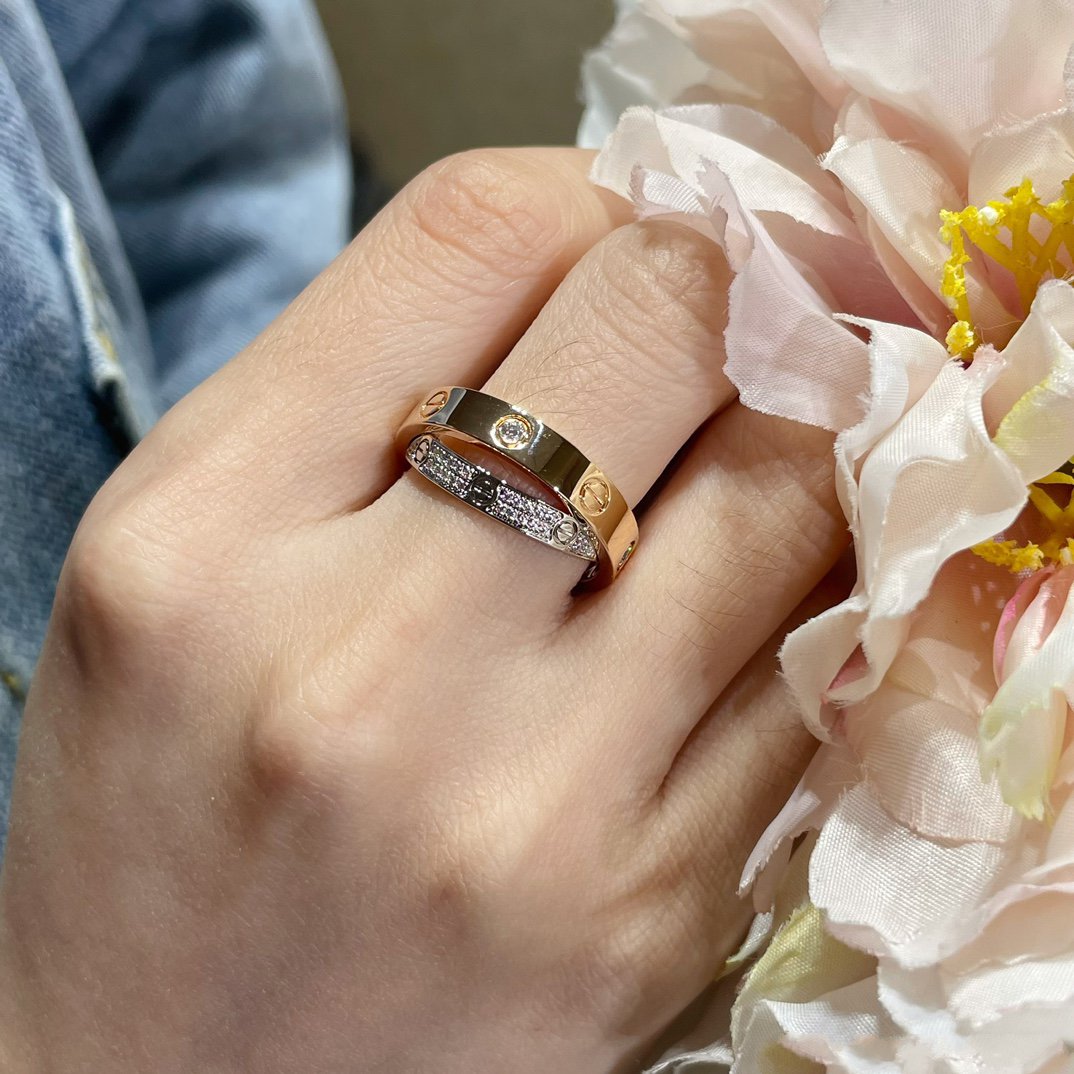 [GALE]LOVE PINK GOLD SILVER DIAMOND DOUBLE RING