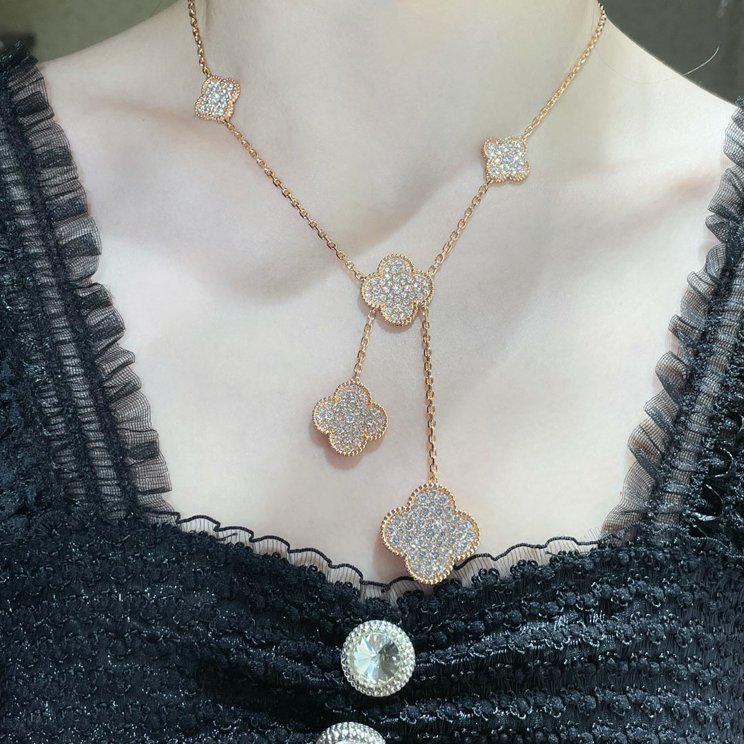 [NOVO]クローバー 6モチーフ ダイヤモンドパヴェネックレス