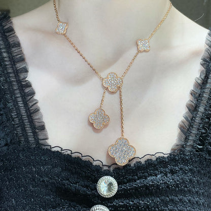 [NOVO]クローバー 6モチーフ ダイヤモンドパヴェネックレス