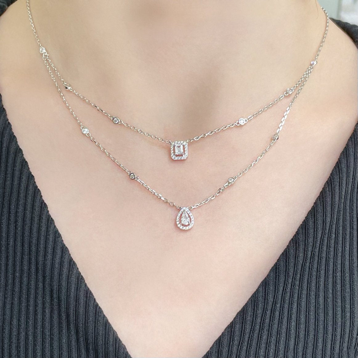 [GALE]MY TWIN 2 ROW DIAMOND NECKLACE