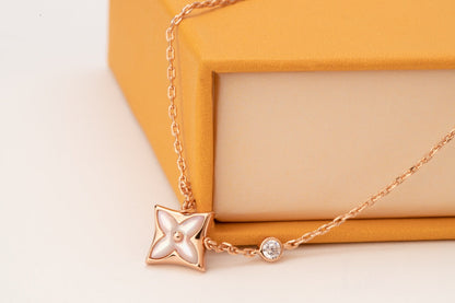 [GALE]STAR PINK MOP 1 DIAMOND PINK GOLD NECKLACE